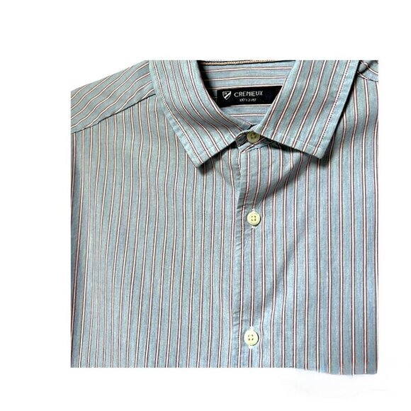 Cremieux Long Sleeved Sleek Dress Shirt Striped Blue Red 100% Cotton Large - Picture 1 of 9